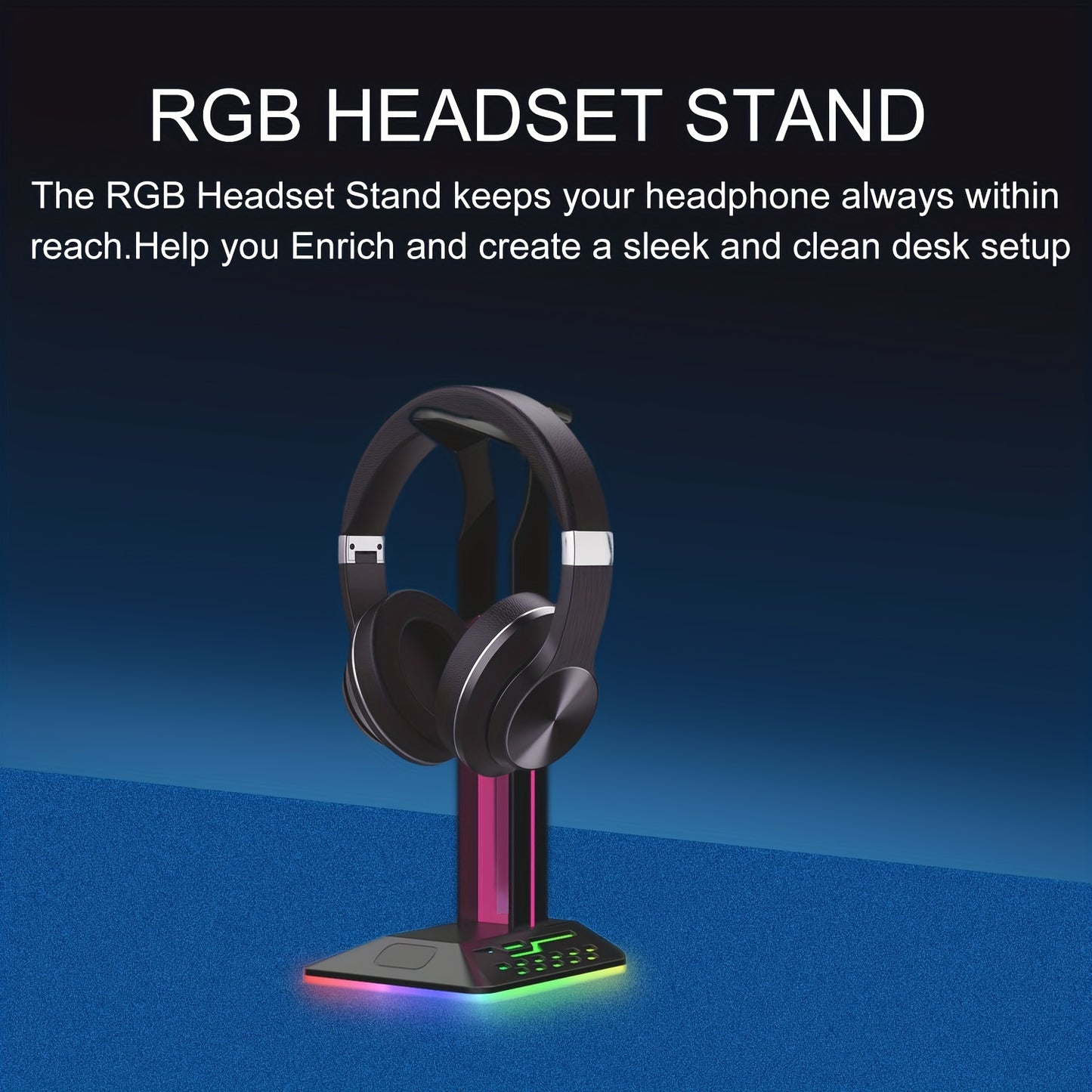 Gaming Headset Stand Headphone With Cable Hook 7 RGB Lighting Effects Anti-slip Base