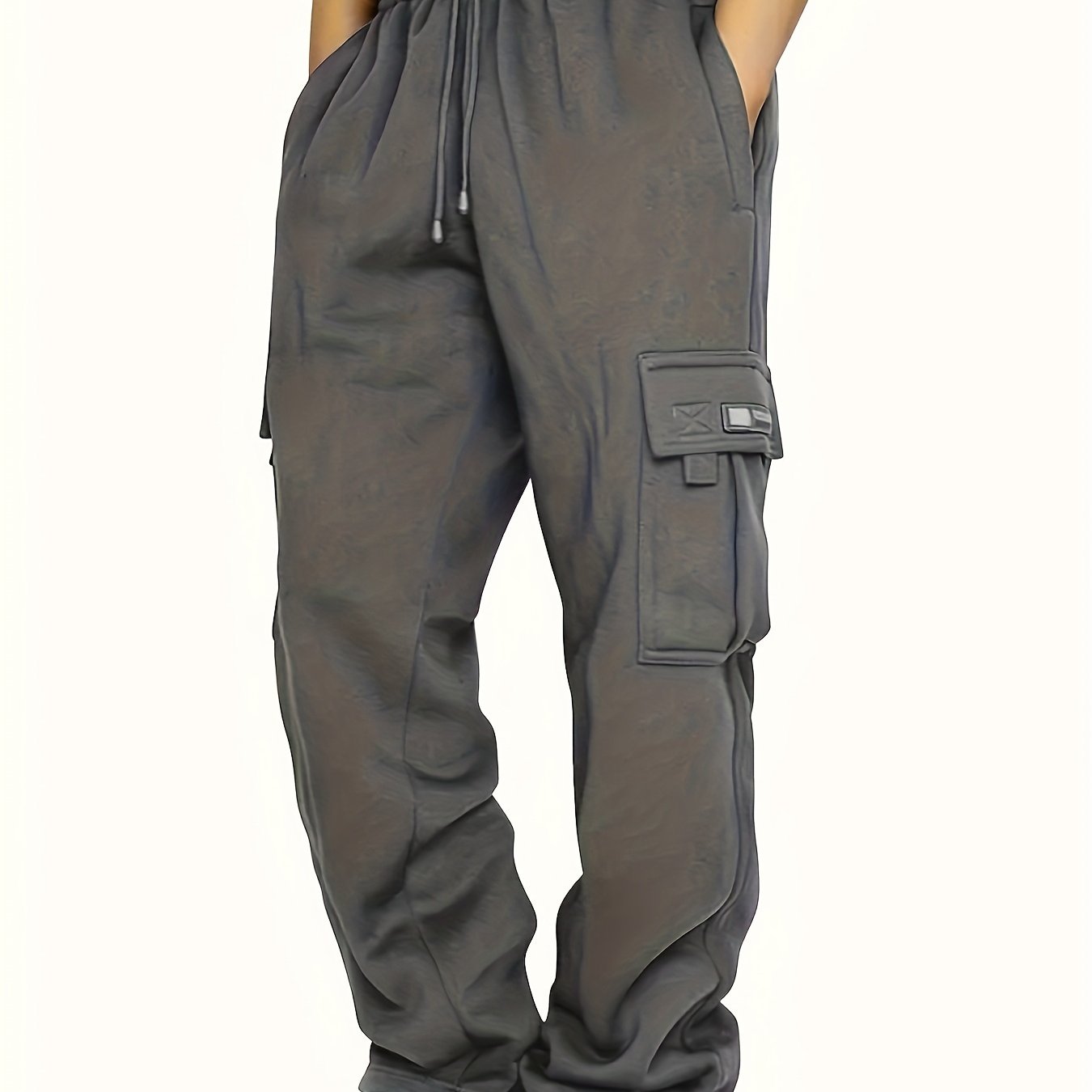 Men's Multi Pocket Cargo Pants, Casual Loose Fit Sports Pants