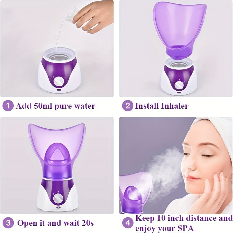 1pc Vapeur Facial, Humidificateur De Peau Du Visage Avec Couverture De Visage Et Tasse À Mesurer, US Plug