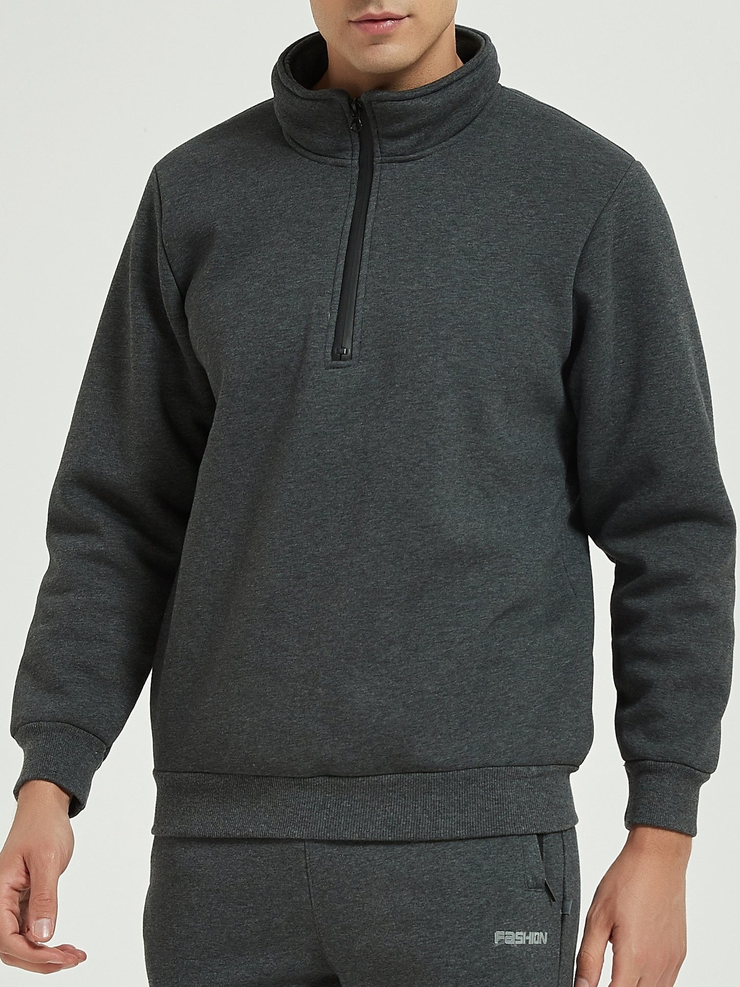 Sudadera con cuello de banda para hombre de talla grande con cremallera para deportes\u002al aire libre, jersey de moda de gran tamaño para otoño\u002Finvierno, ropa de hombre