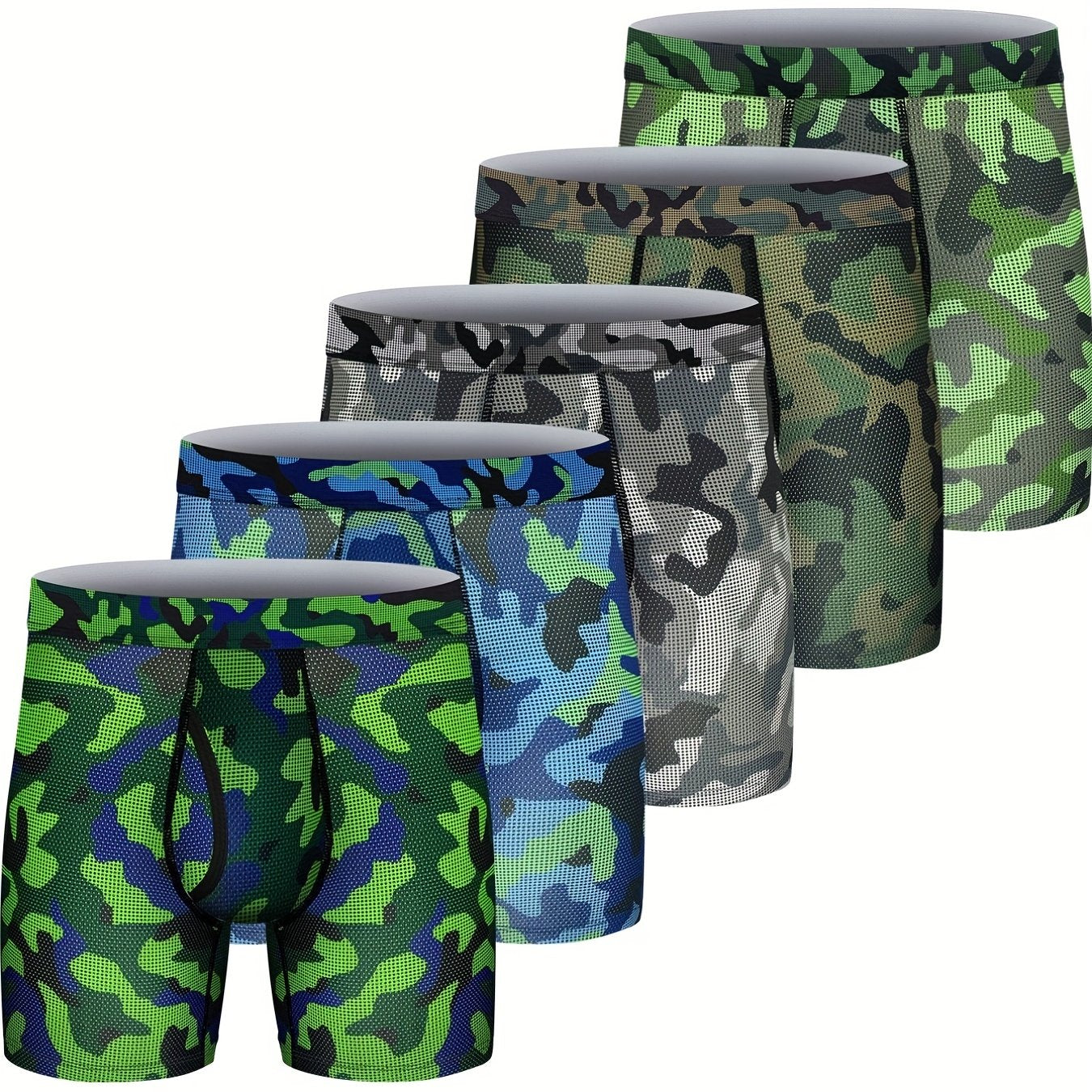 5 Stück Herren-Grafik atmungsaktiv bequem weich schnell trocknend Boxershorts Unterwäsche, mehrfarbig Set