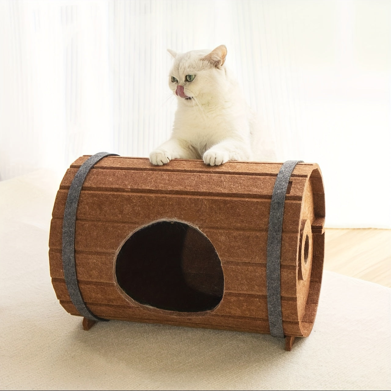 1pc Wine Barrel Shape Pet Kennel,Felt Cat Kennel,Universal For All Seasons,Round Full Envelopment Cat House,Pet Supplies