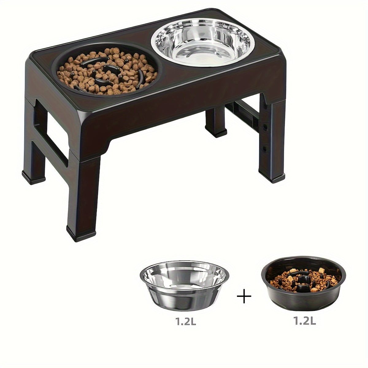 Multi Heights Folding Feeder, Raised Dog & Cat Bowls - Adjustable Heights & Stainless Steel - Perfect for Small & Large Pets!