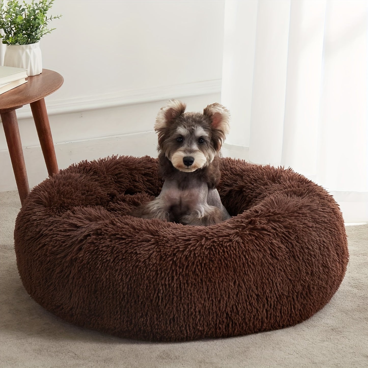 Calmant chien et chat lit, anti-anxiété Donut Cuddler réchauffement confortable doux lit rond, moelleux fausse fourrure peluche coussin lit pour petits moyens et grands chiens et chats (16 \)