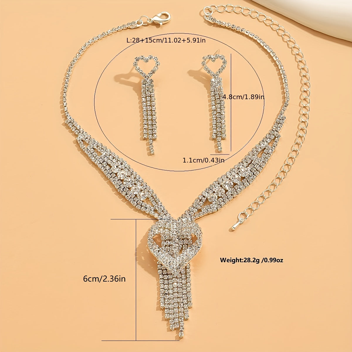 Cristal Strass Coeur Décor Gland Collier Élégant Y Collier Nuptiale De Mariage Banquet Bijoux Pour Les Femmes