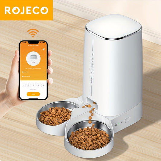 ROJECO Smart Automatic pet Feeder with Remote Control and WiFi Connectivity - Dispenses Kibble for Dogs and Cats, Ensuring Timely and Accurate Feeding