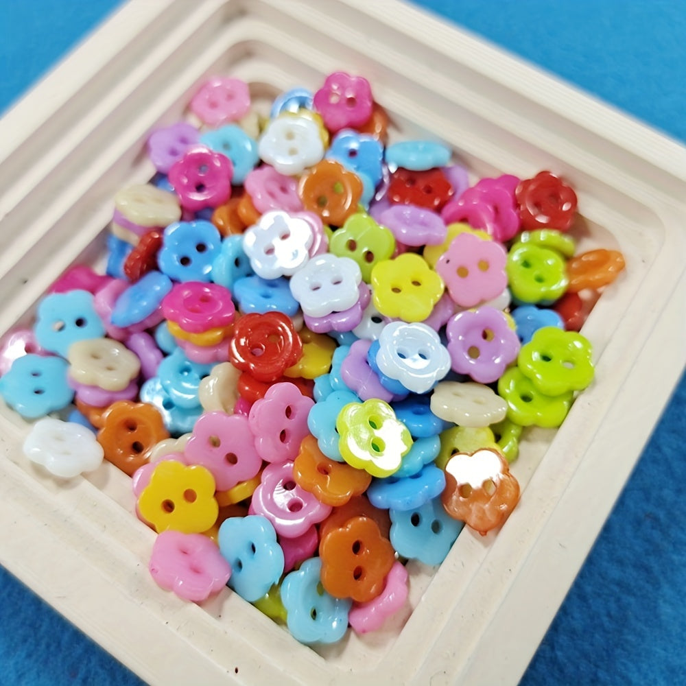 100pcs Mixed Colors 10mm Flower Shape Plastic Buttons Children's Apparel Sewing Accessories DIY Crafts