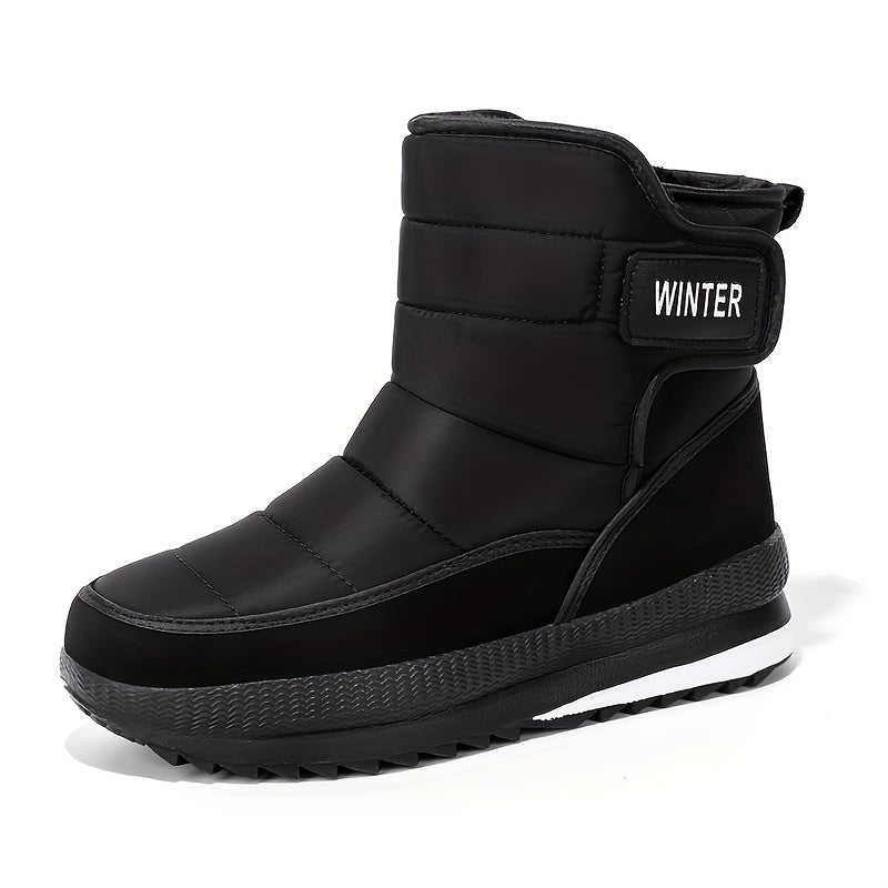 Men's Snow Boots With Hook And Loop Fastener, Winter Thermal Shoes, Windproof Outdoor Boots With Faux Fur Lining