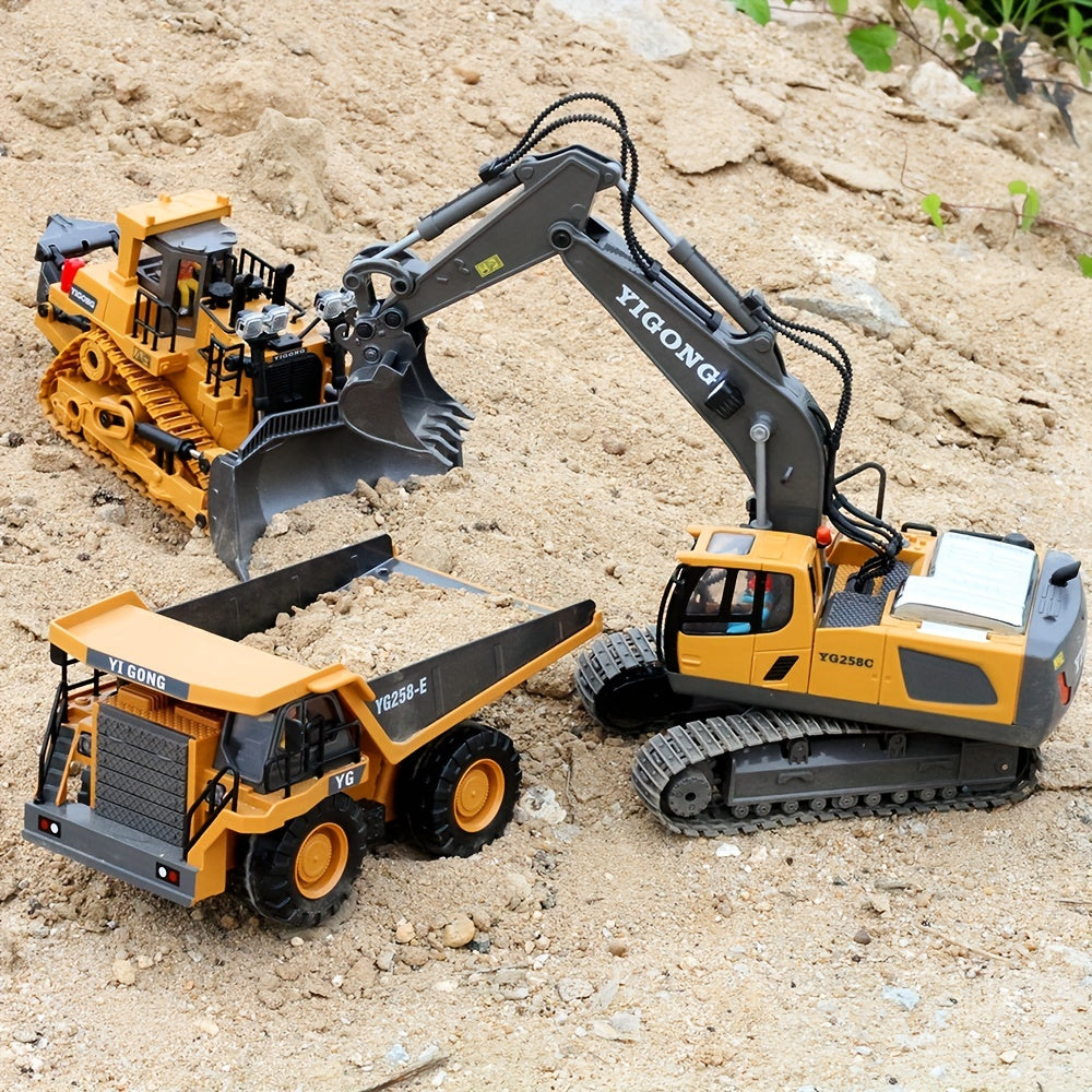 Remote Control Alloy Excavator Dump Truck: Engineering Vehicle Toy Car For Kids' Playtime Fun!