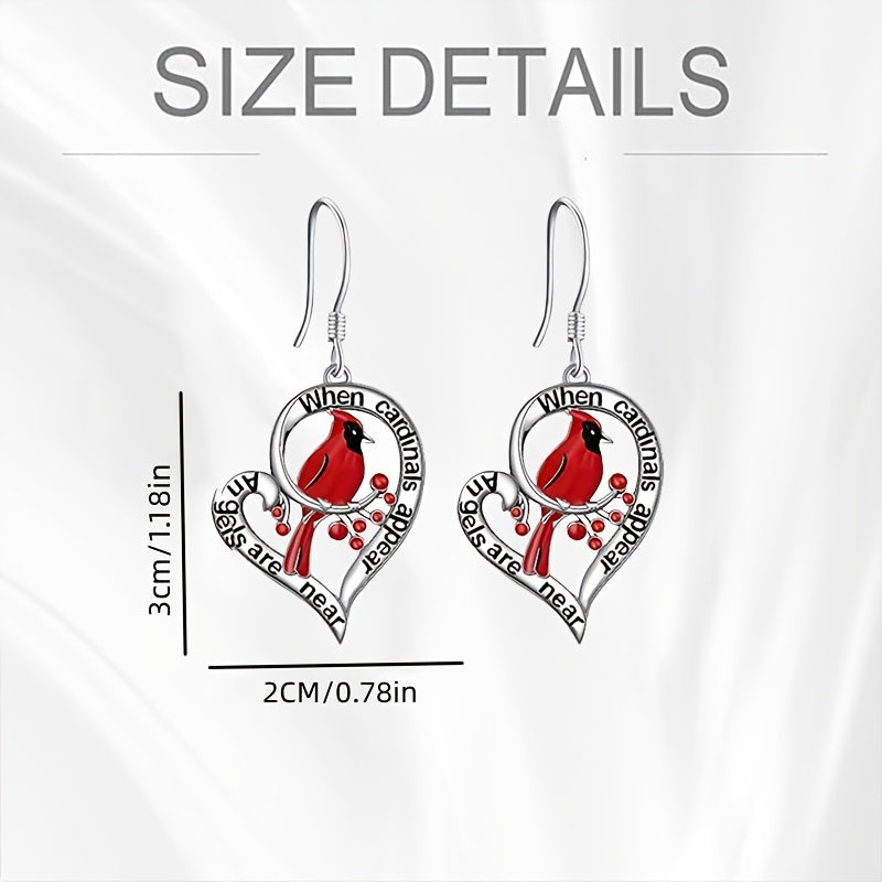 1pair Heart Shaped Hollow Out Cardinal Pendant Earrings For Men, Christmas Party Commemorative Accessories Gift Jewelry