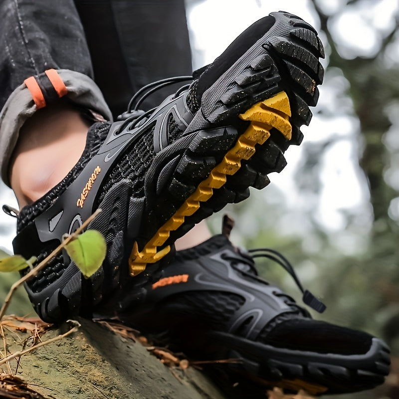 Zapatillas de deporte con cordón de malla transpirable para hombre, zapatos al aire libre antideslizantes ligeros para senderismo pesca