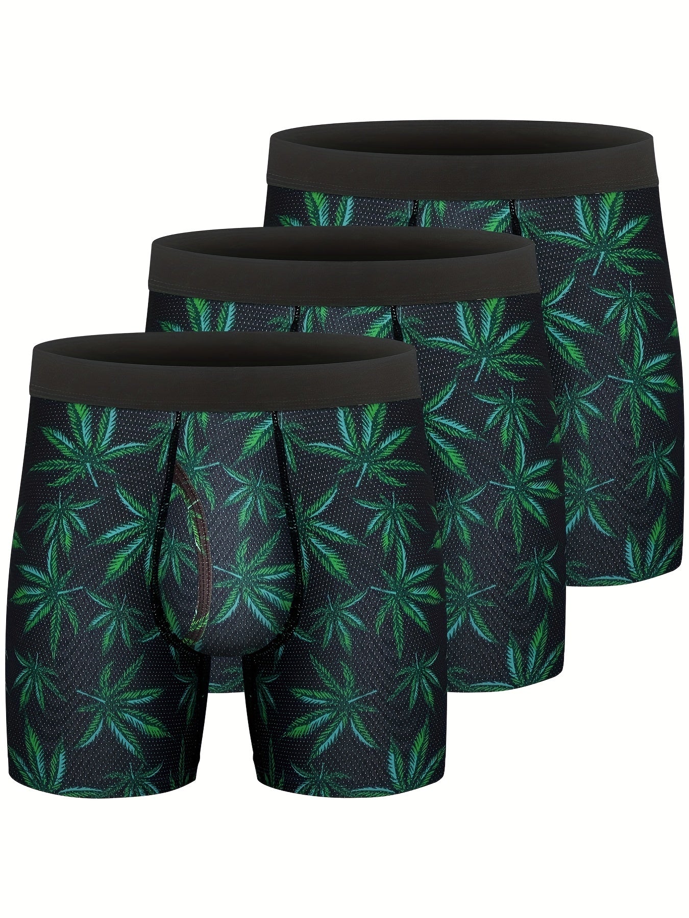 3 peças cuecas boxer com estampa de folha de desenho animado masculino