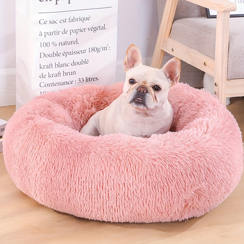 1pc Long Plush Warm Round Pet Nest Dog Nest Puppy Sofa Bed Winter Warm Dog Bed