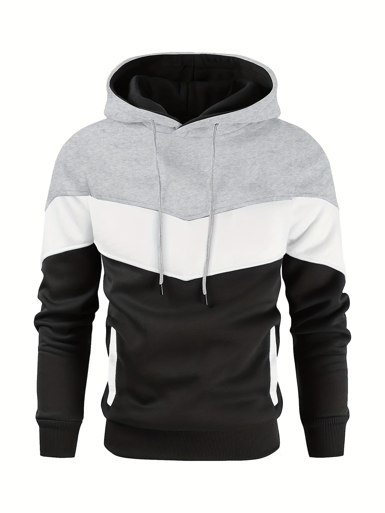 Plus Size Men's Color Block Pullover Hoodie, Long Sleeves Casual Sweatshirt With Pockets