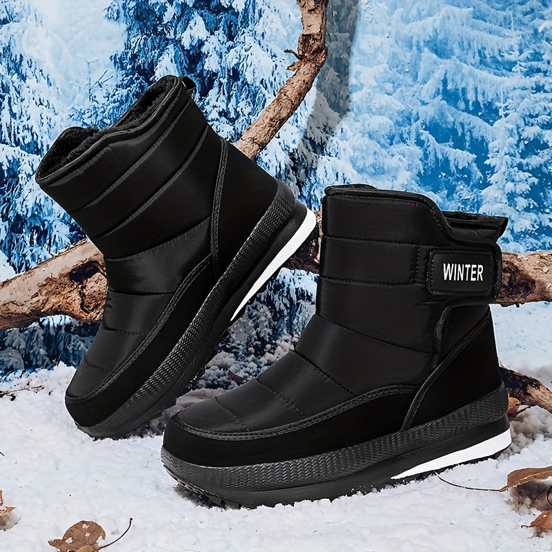 Men's Snow Boots With Hook And Loop Fastener, Winter Thermal Shoes, Windproof Outdoor Boots With Faux Fur Lining