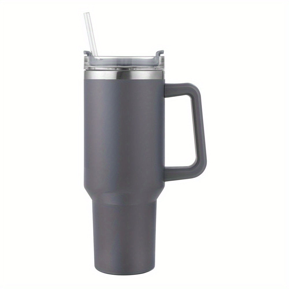 1 unid reutilizable vacío vaso con paja 40oz, doble capa de acero inoxidable aislado beber taza, coche práctico taza con mango