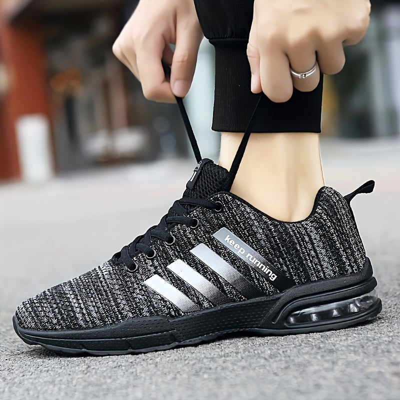 Men's Lace-up Sneakers With Air Cushion - Striped Athletic Shoes - Wear-resistant And Breathable - Running Basketball Workout Gym