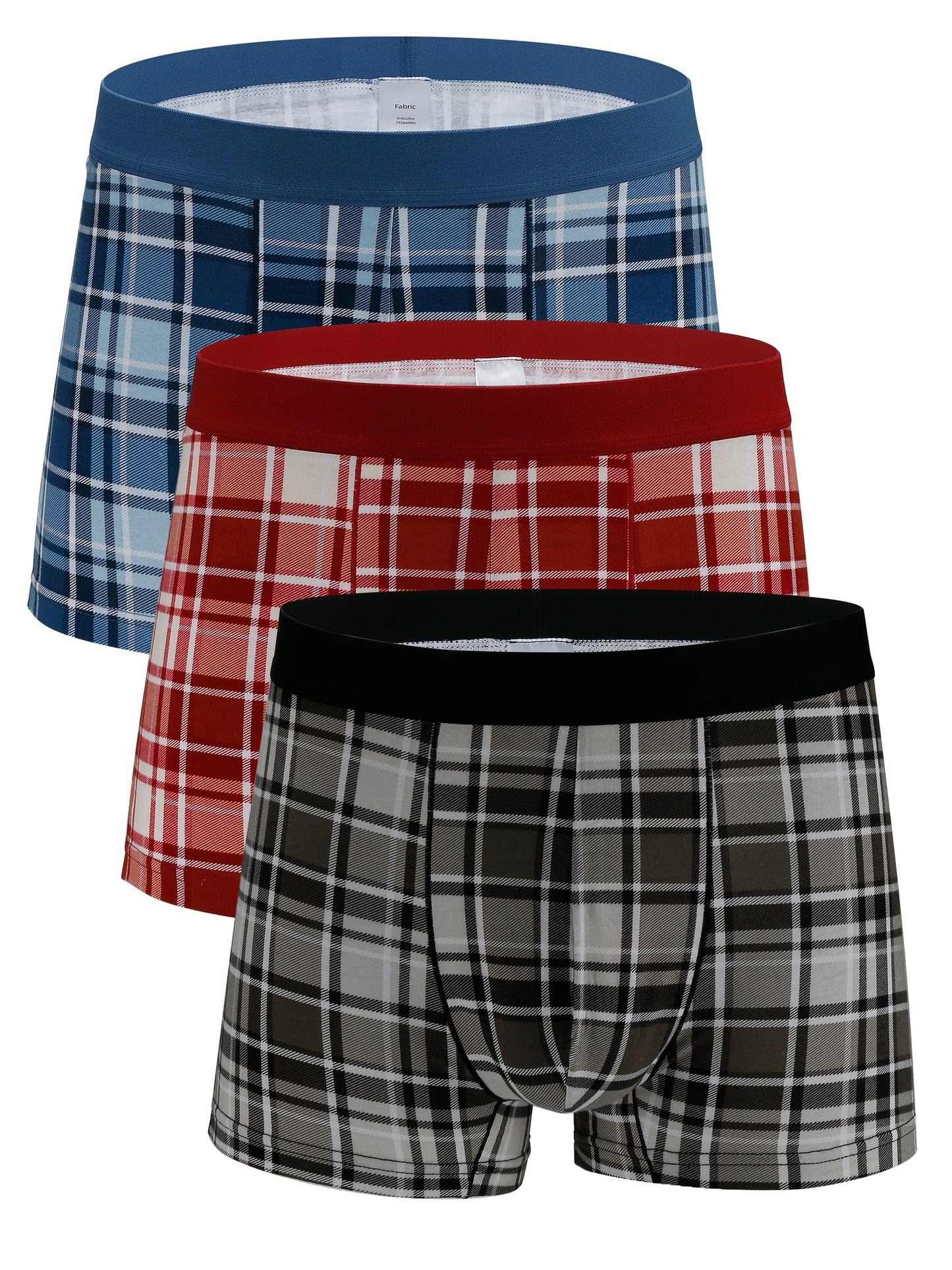 3pcs Men's Plus Size Underwear, Boxer Briefs, Cotton Stretch Underwear For Men, Plaid Swim Trunks