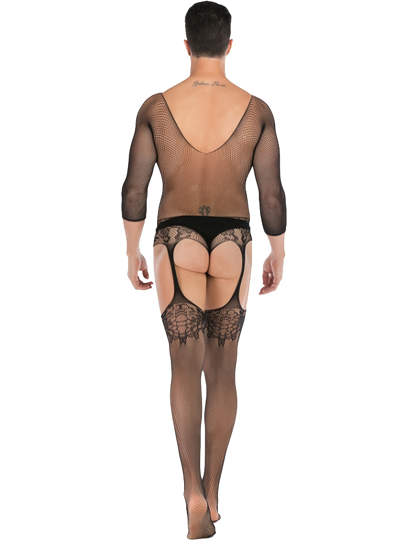 No Panties, Men's Sexy Fishnet One-Piece Sheer Costumes, Bodysuit & Stockings For Nightwear, Underwear For Gay, Men's Exotic Apparel