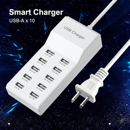 ¡Cargador de pared USB de 10 puertos: carga rápida de múltiples dispositivos simultáneamente con adaptador universal 5V2. 4A!