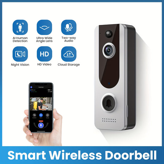 Wireless Doorbell Camera, Smart WiFi Video Doorbell With Chime Included, Human Detection, 1080P, 2-Way Audio, Night Vision, Cloud Storage, Instant Alert, Rechargeable Battery Powered Outdoor Security
