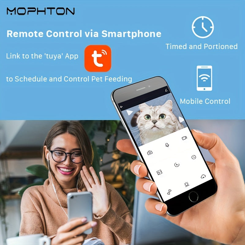 MOPHTON 1,59 Gal Automatische Hundefutter spender mit großer Kapazität, 5G Video Pet Feeder APP-Steuerung für die Fütterung von Trocken futter für Haustiere, Timer automatische Hunde zufuhr mit interaktivem Sprach rekorder bis zu 10 Sekunden