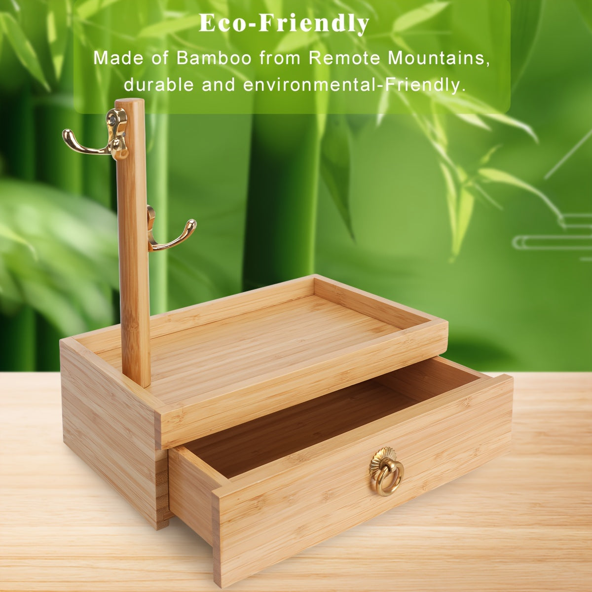 ICozzier Bamboo Desk Organizer, Desk Organizer With Drawers, Office Organizer For Desk, Stationery Organizer Box, Desk Storage Organizer For A4 Papers, Books, Pens, And Notebooks