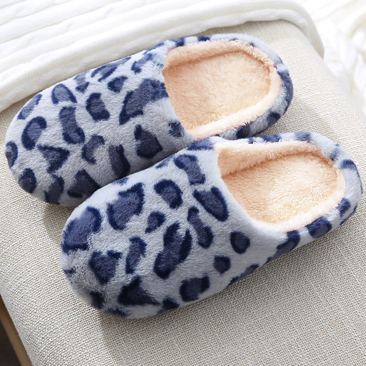 Women's Fluffy Home Slippers, Soft & Comfortable Leopard Pattern Indoor Slides