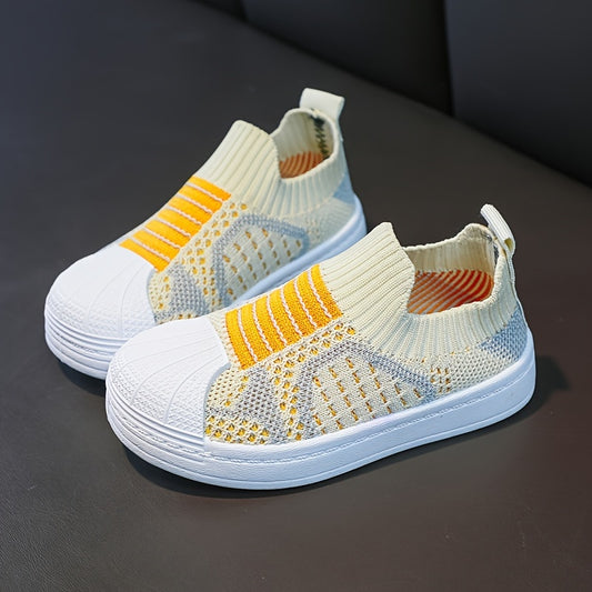 Baby Boys Casual Knit Skate Shoes, Non-slip Slip-on Lightweight Sneakers For Walking