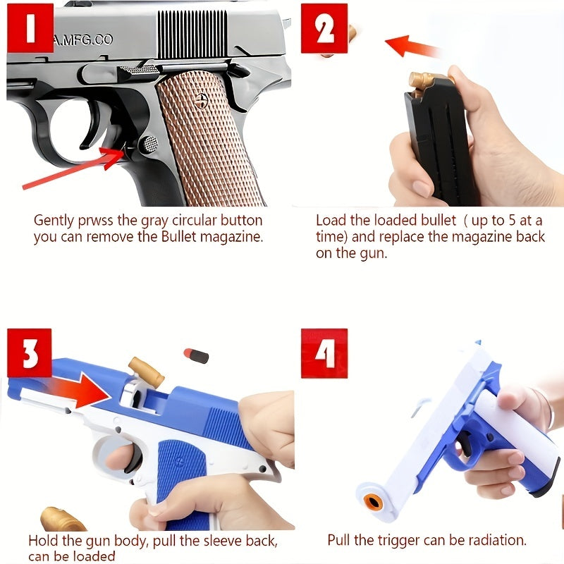 (Upgraded Won't Be A Card Shell) 48pcs M1911 Toy Gun Set (1 Toy Gun + 24 Egg Shell + 20 Bullets + 1 Silencer + 2 Bullet Clips) Halloween Thanksgiving Christmas Gift