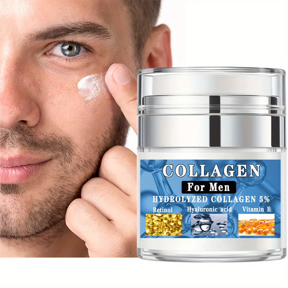 Crème pour le visage pour hommes, avec collagène, rétinol, acide hyaluronique, vitamine E, peau ferme, hydratant, rides lisses, pores rétrécissant, 50g (1,76 oz)