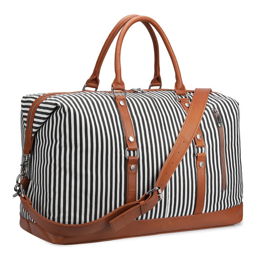 Striped Canvas Weekend Luggage Bag, Large Capacity Travel Duffle Bag, Durable Handbags For Sports Gym Fitness