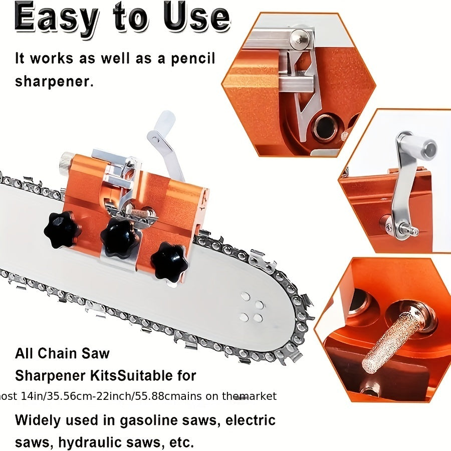 1 Set Chainsaw Sharpening Kit, Quick Chainsaw Sharpening Tool, Portable Chainsaw Sharpener Clamp, Manual Crank Chainsaw Blade Blade, Electric Chainsaw File\u002Fgrinder Accessories, For Various Chainsaws