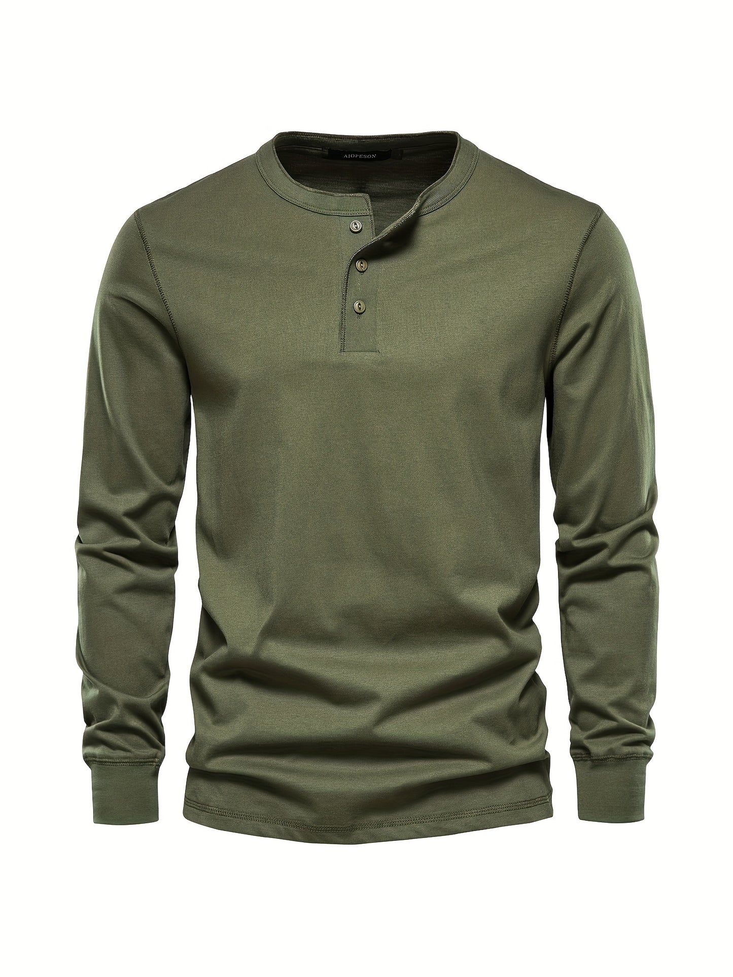 Men's Henley Collar Long Sleeve Cotton T Shirt