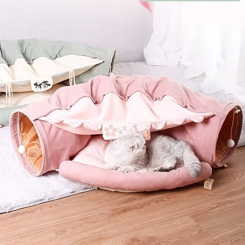 Tunnel de chat pour les chats d'intérieur, tube de chat avec le jouet lavable pliable de chat de lit de chat pour le petit pendant moyen de chat aléatoire