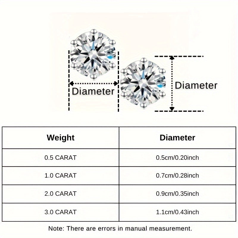 0.5-3 Ct Moissanite Stud Earrings For Women 925 Sterling Silver 18K Gold Plated With Jewelry Box & Certificate