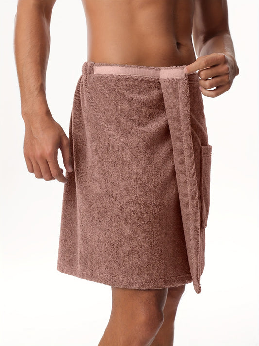 Men's Bath Skirt With Pockets, Adjustable Absorbent Comfy Home Wear Pajamas Bottom After A Bath