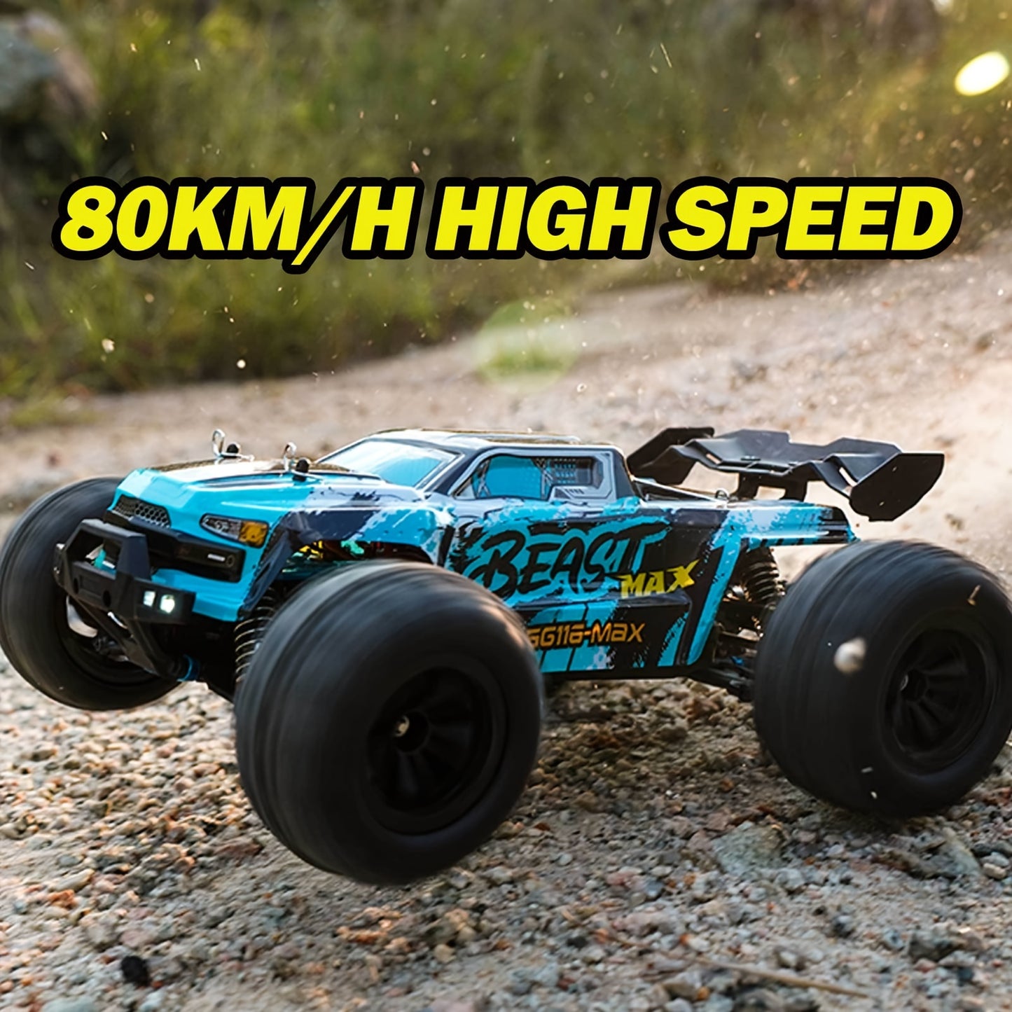 Escala del 1:16 todos los coches rápidos sin cepillo del terreno RC, camión de alta velocidad de 4WD Off Road con el modo ligero de 3 LED, tiempo que juega de 40 minutos, el vehículo de la dirección de 17G Digitaces juega regalos