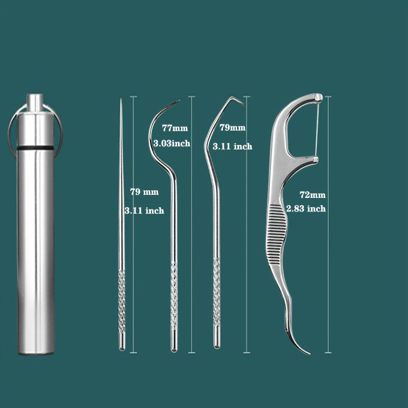 3 \ u002F4 \ u002F7pcs \ u002Fset, Ensemble de cure-dents en acier inoxydable, Cure-dents réutilisables, Fil métallique portable, Outils de nettoyage dentaire, Dent Détaquant, Équipement de nettoyage interdentaire domestique, Pour la maison, Extérieur, Vo