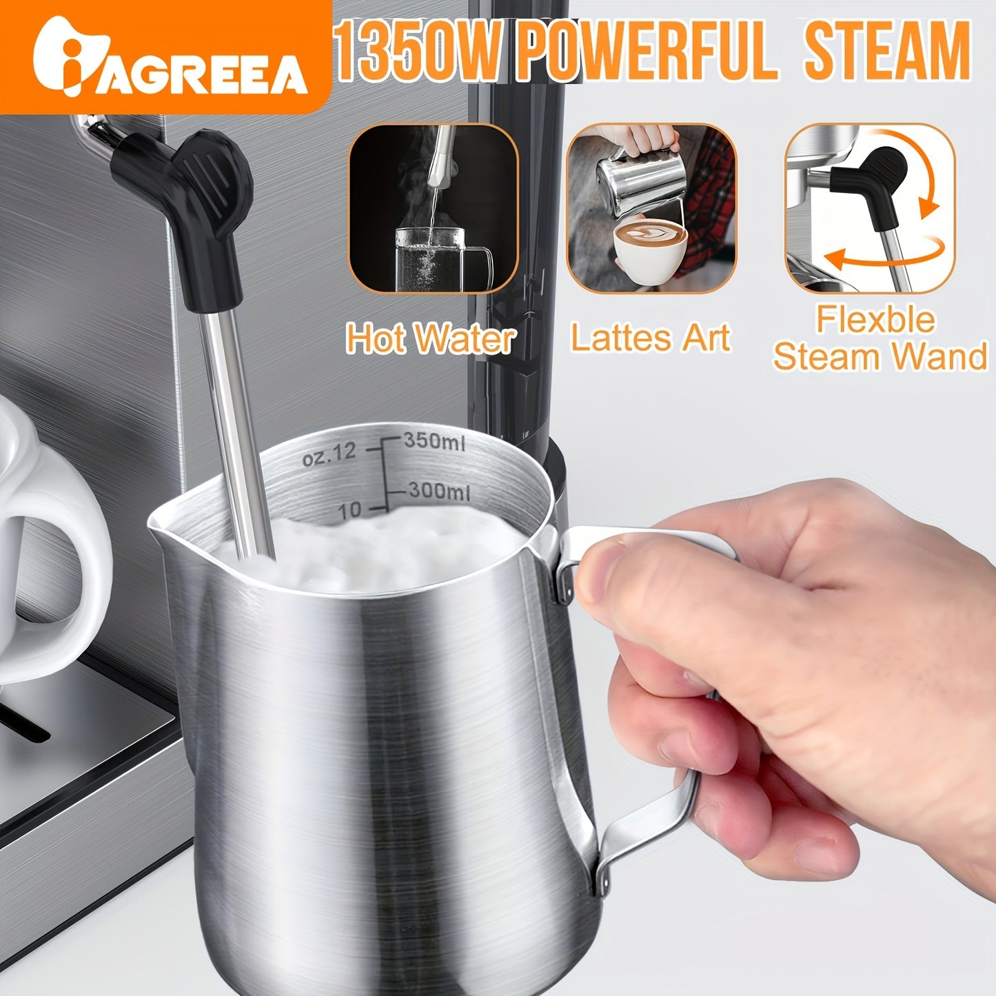 1pc, Drelex 20 Bar Pressure Coffee Machine,sea Transportation. Stainless Steel Compact, With Milk Bubbler, Fast Heating, 37 Ounces, Semi-automatic Espresso\u002Flatte\u002Fcappuccino Coffee Machine, Automatic Pause, Suitable For Home Baristas, Offices