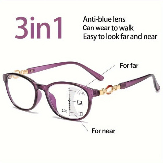 3 In 1 Eyeglasses For Reading Multi-focus See Far And Near Presbyopic Glasses Retro Readers For Women +1.0 To +4.0
