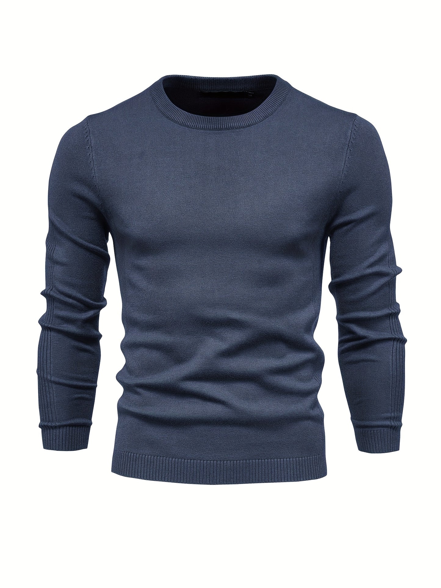 Couleur unie ras du cou des hommes Slim Fit Pull en tricot