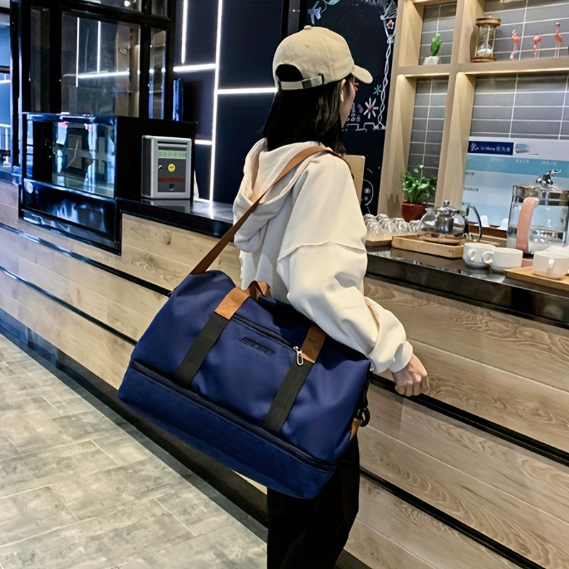 Bolsa de ombro durável para viagem com separação seca e molhada, bolsa portátil com alça dupla e zíper, bolsa crossbody para fim de semana de grande capacidade