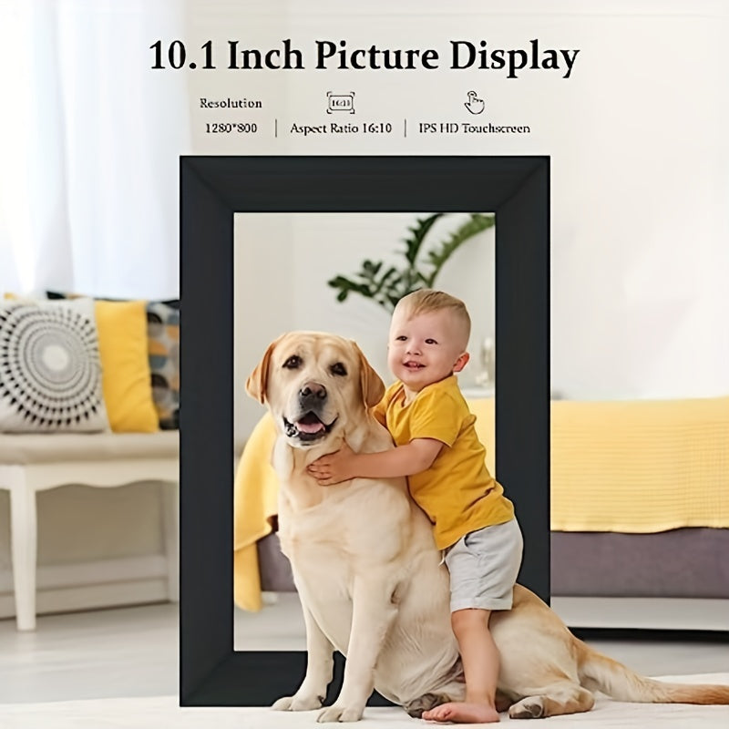 1pc 10.1-inch WiFi Digital Photo Frame, IPS Touchscreen Intelligent Cloud Photo Frame, 16GB Storage Space, Easy Setting For Sharing Photos Or Videos Through The Frameo Application, Automatic Rotation