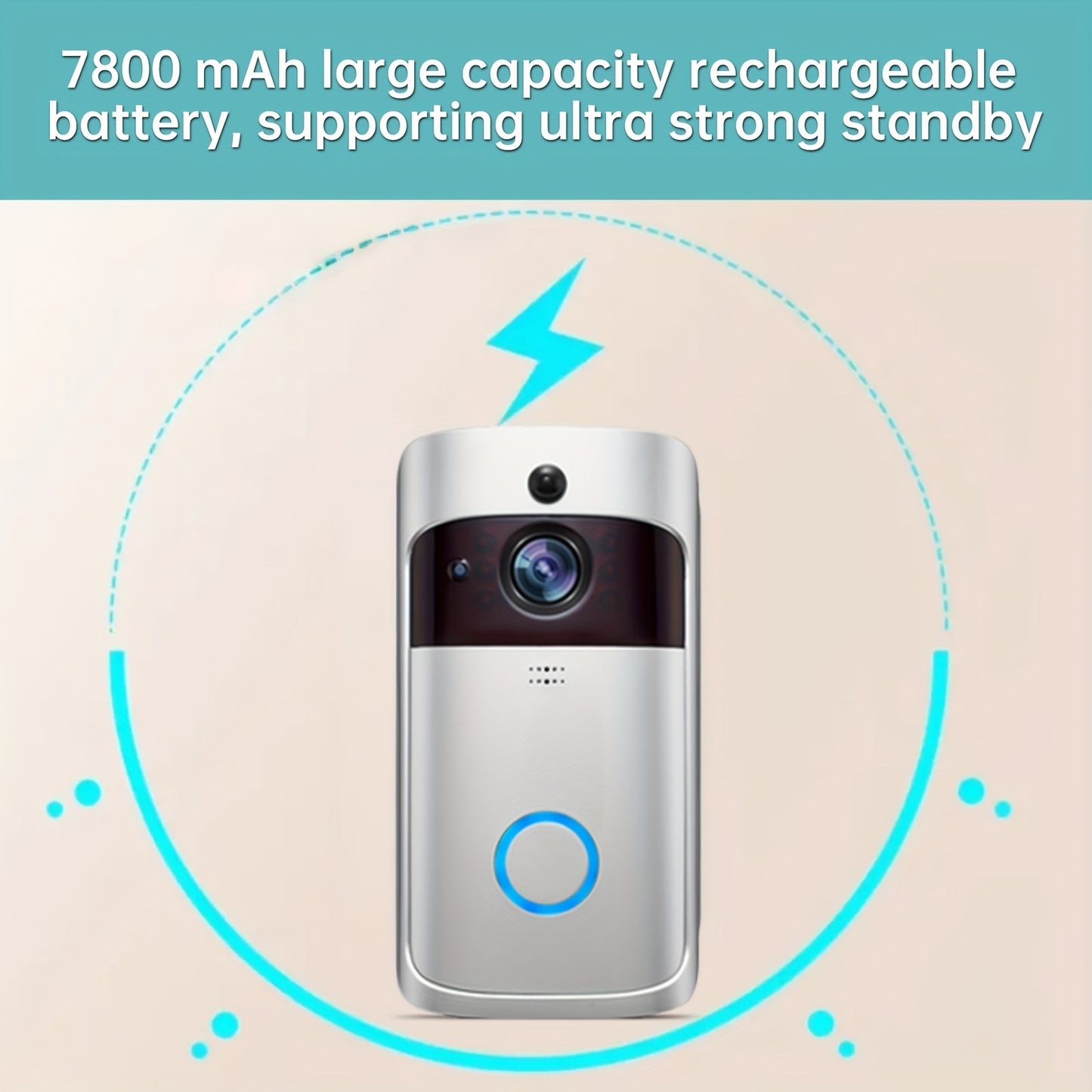 Wireless Video Doorbell Camera With Chime, Home Security Camera Doorbell With Cloud Storage, WIFI Video Doorbell, Night Vision, 2-Way Audio, Battery Powered, PIR Motion Detection, Silver Color