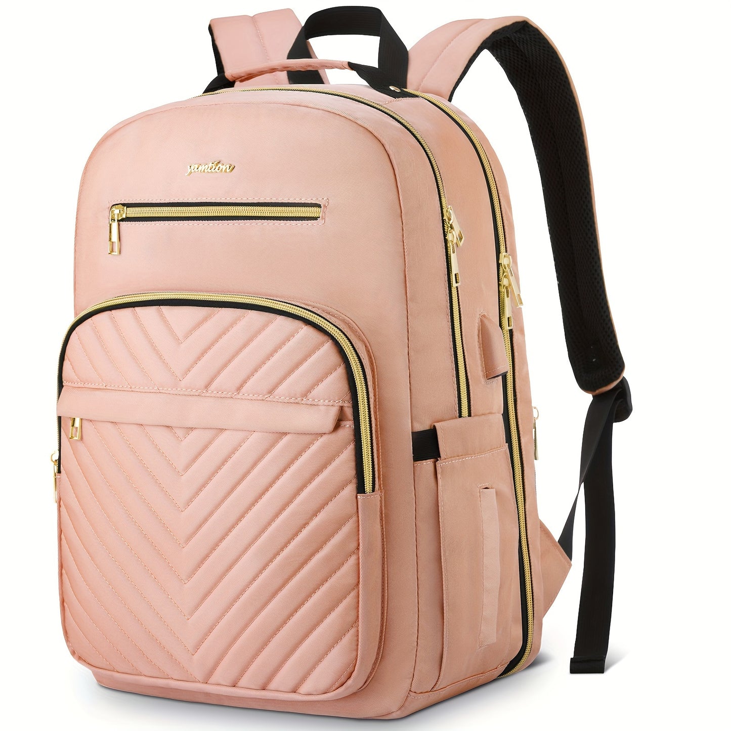 Trendy Wave Quilted Backpack, Large Capacity Multi-pocket Laptop Backpack, Perfect Women Knapsack For Leisure Travel, Work, School Commuting, School Bag、Book Bag