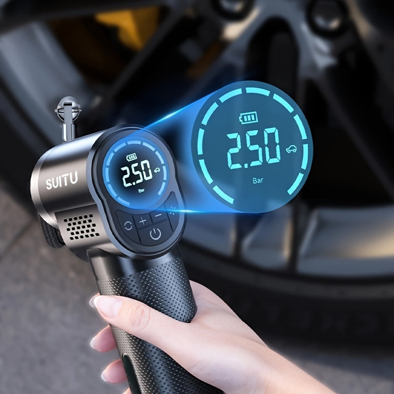 150PSI Compresor de aire de mano eléctrico inalámbrico portátil bomba infladora de neumáticos Pantalla digital LED Luz de emergencia Equipo de inflado de neumáticos automático Coche