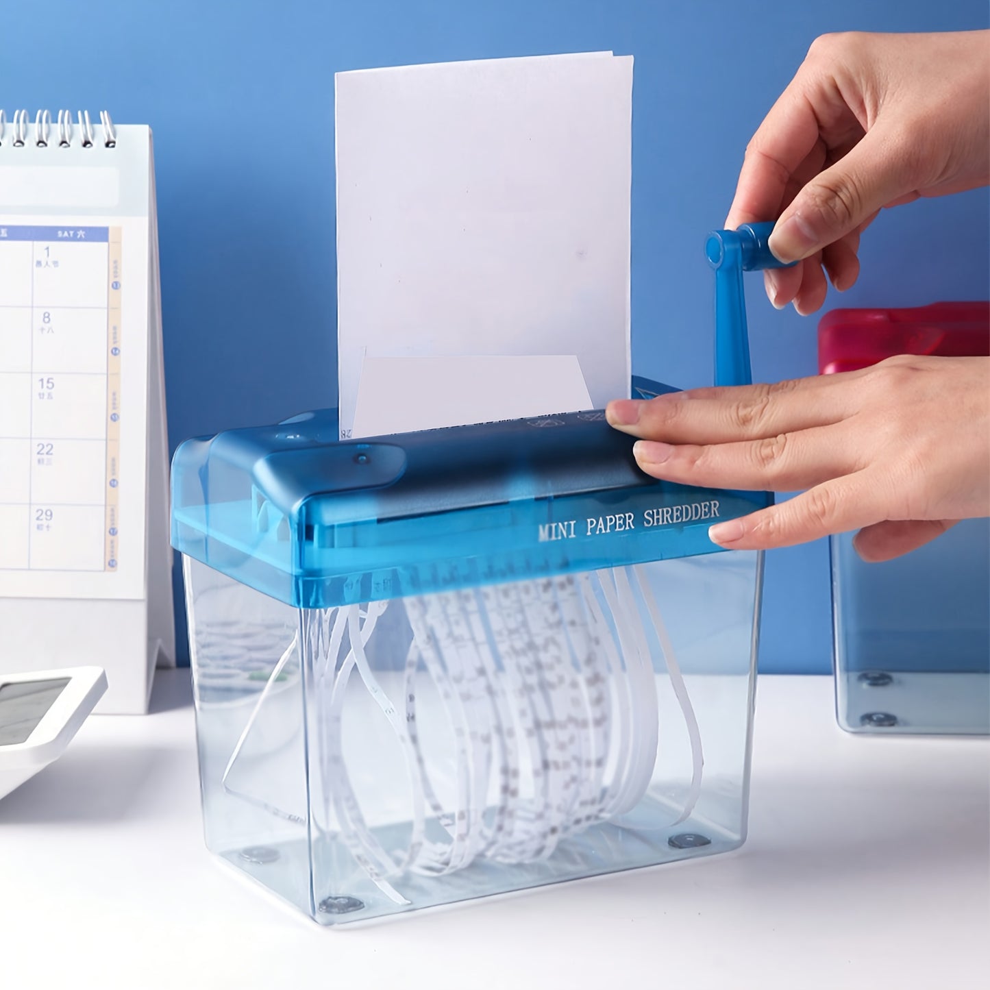 Paper Shredder Blue, 1pc Hand Shake Shredder Mini Desktop Hand Shake Paper Multifunctional Office Household Manual Shredder Office Supplies