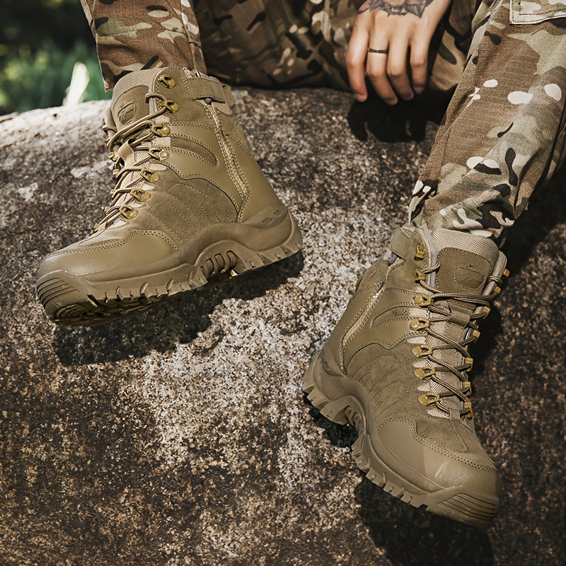 Men's Trendy High Top Lace Up Tactical Boots, Casual Outdoor Training Military Shoes With Assorted Colors