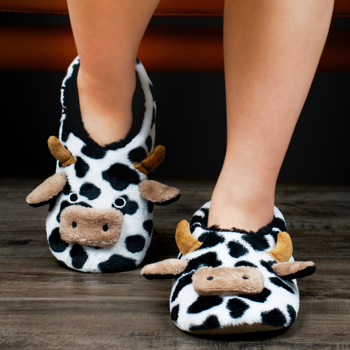 Women's Cute Cow Print Slippers, Casual Slip On Plush Lined Shoes, Lightweight Indoor Home Slippers